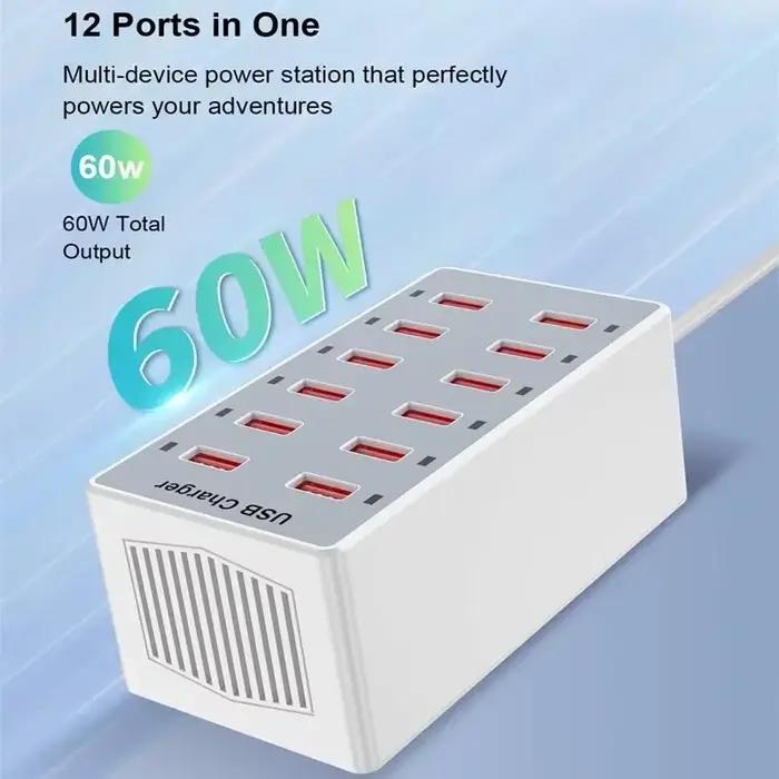 Station de charge USB 12 ports pour plusieurs revie, prise intelligente, chargement S6 nuits, Huawei, Xiaomi, iPhone, iPad