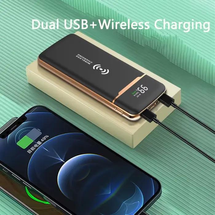 Batterie externe 20000mAh chargeur sans fil Powerbank câble intégré