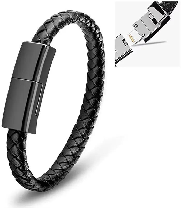 Bracelet USB ILEPO Câble de Charge Rapide en Tresse Compatible Micro-USB et Type-C pour Smartphones Occasions Spéciales Hommes Femmes