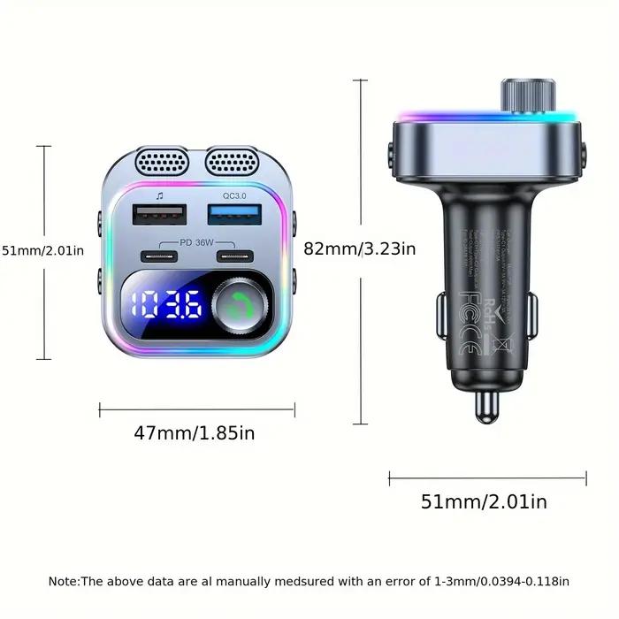 Chargeur de voiture rapide 66W Bluetooth 5.4 transmetteur FM appel mains libres double micro et basses profondes double PD pour femmes et hommes occasions spéciales