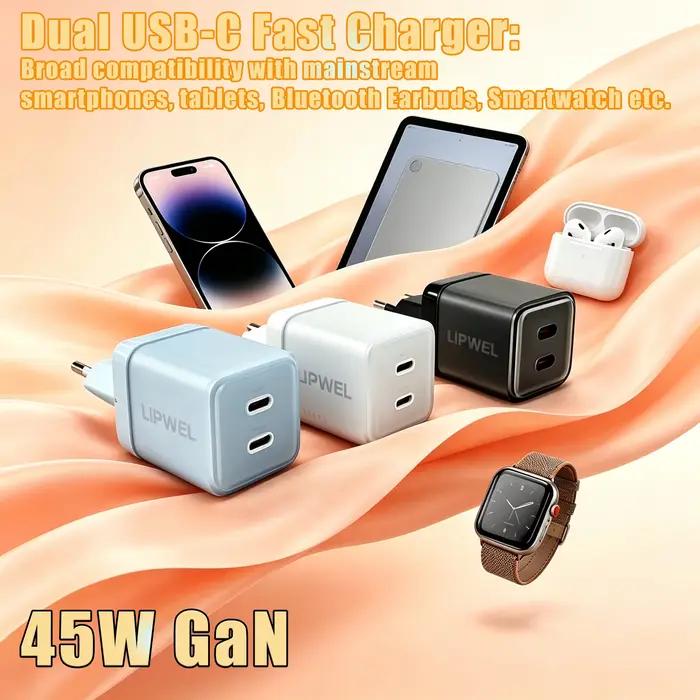 Chargeur rapide à double port USB-C 45 W