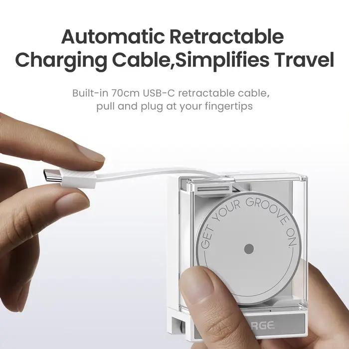 Chargeur GaN SHARGE 65W PD3.0 Type C QC3.0 2.0 Charge rapide Câble USB-C intégré de 70 cm pour iPhone16 MacBook iPad Pro