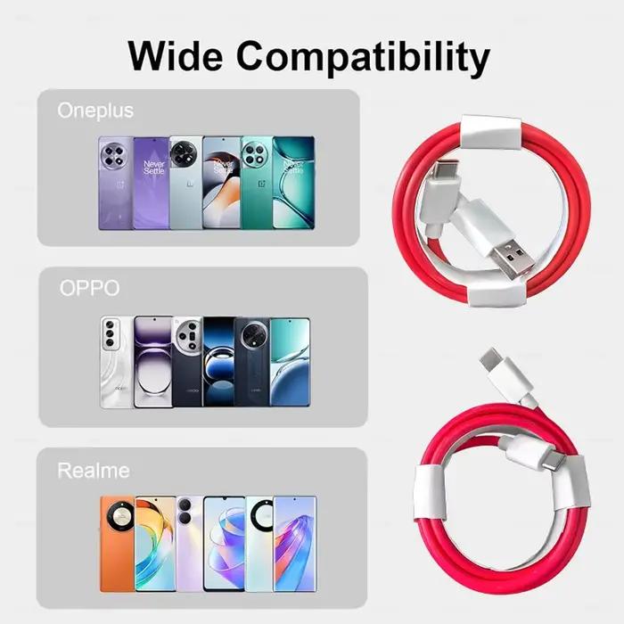 Câble d'origine OnePlus 13 12 11 10 Type C vers USB PD cordon 150W 100W 80W Charge Supervooc pour OPPO Reno 14 Realme One Plus Nord 5
