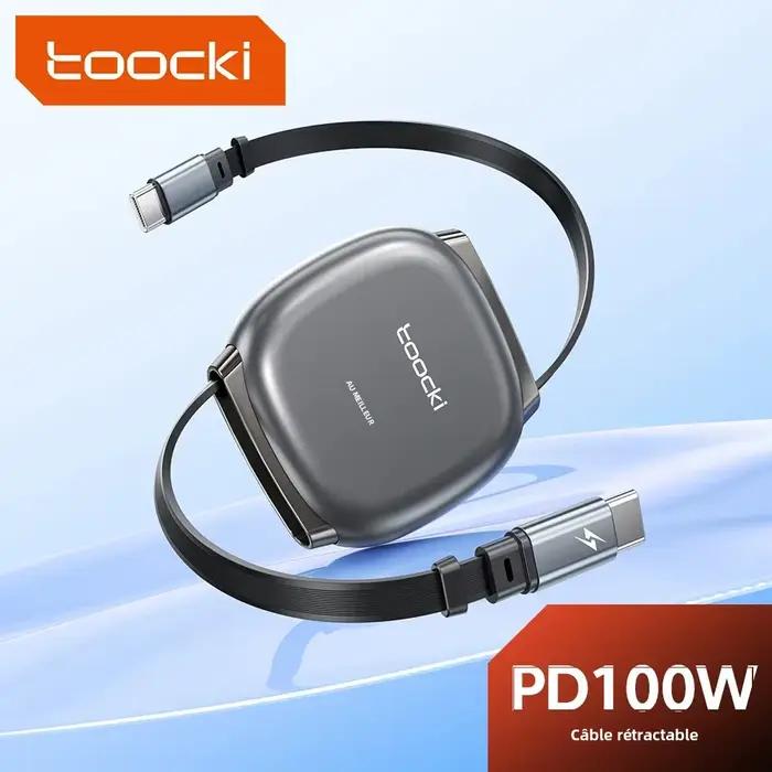 Câble rétractable Toocki 100W Type C pour iPhone 16 15 Pro Max Samsung
