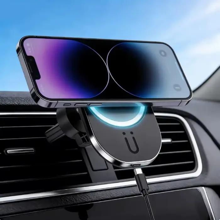 Support de téléphone magnétique sans fil pour voiture 360° °   Support rotatif pour grille d'aération à charge rapide pour téléphones MagSafe iPhone et Android