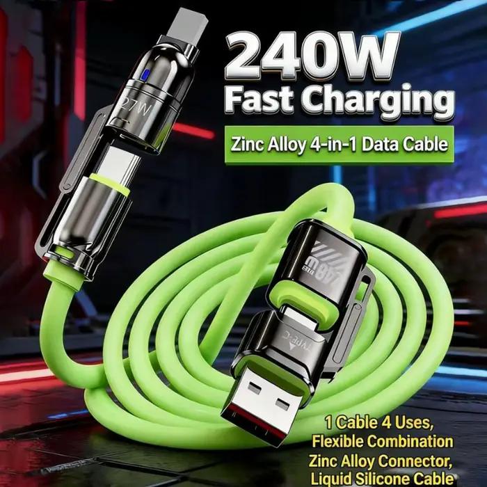 Câble USB C 4 en 1 240W Charge rapide et transfert de données Ports Lightning+USB pour téléphone Phone17 iPhone Samsung Huawei Xiaomi