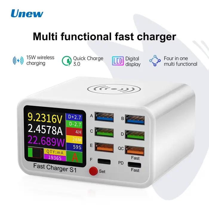 Chargeur rapide USB C multifonction, 8 ports, pour bureau, Type C PD3.0 PPS QC3.0, 15W, sans fil, pour téléphone MacBook