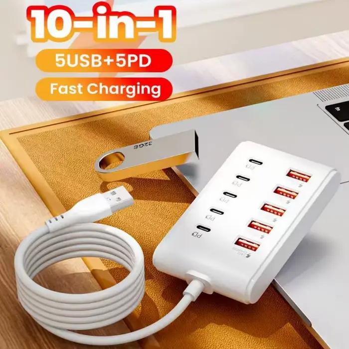Chargeur USB multi-ports Type C, prise de courant de Charge rapide, adaptateur de Charge rapide de bureau, Charge rapide avec Hub USB PD de 1m pour téléphones