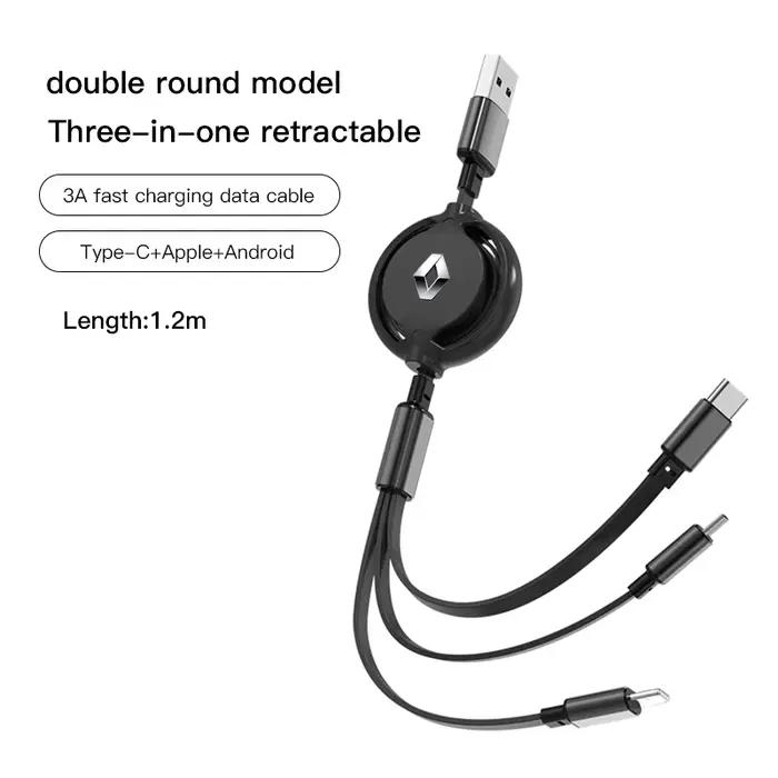Câble de charge rapide Micro USB Type C 3 en 1 pour Renault Megane Kadjar QM6 Clio Koleos Espace Captur ZOE RS intérieur de voiture recharge rapide multi couleur compatible
