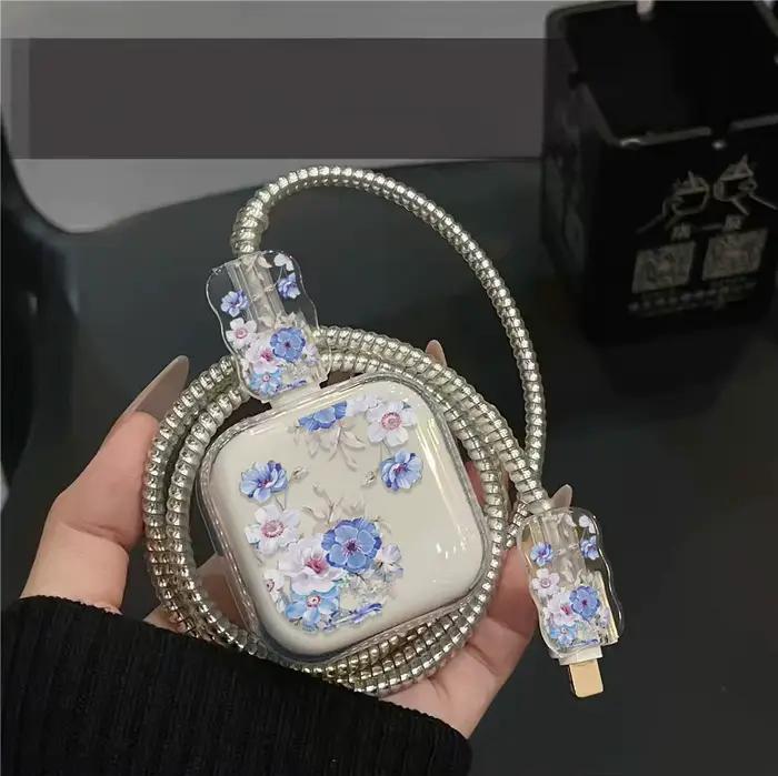 Coque de protection mignonne pour chargeur 40W avec nœud, compatible avec le câble de données 17, étui de protection pour câble de charge iPhone 16 Pro, anti-