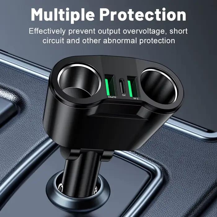 Adaptateur de chargeur de voiture USB Type C, plusieurs appareils chargés en même temps avec affichage numérique, adaptateur de chargeur de voiture USB double port
