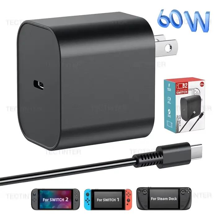 Pour Nintendo Switch 2 60W adaptateur secteur Type C chargeur rapide alimentation Support TV Mode