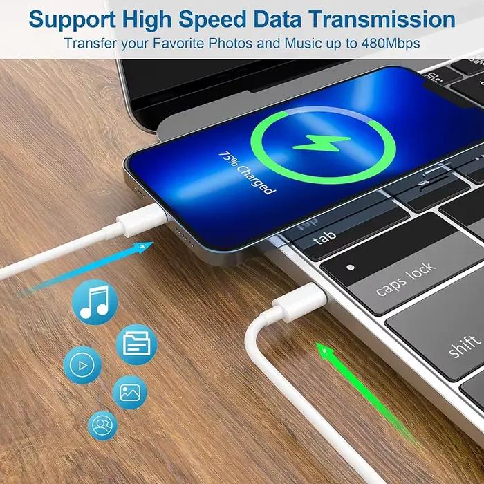Câble de charge rapide USB C vers Lightning pour iPhone 14 13 12 11 Pro Max XS Max Blanc Noir Beige Bleu Durabilité et Compatibilité