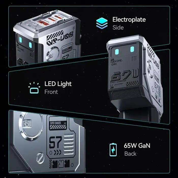 67W GaN chargeur Mecha Robot trois ports QC PD bloc de charge rapide adaptateur secteur pour iPhone ordinateur portable MacBook Samsung Galaxy Google