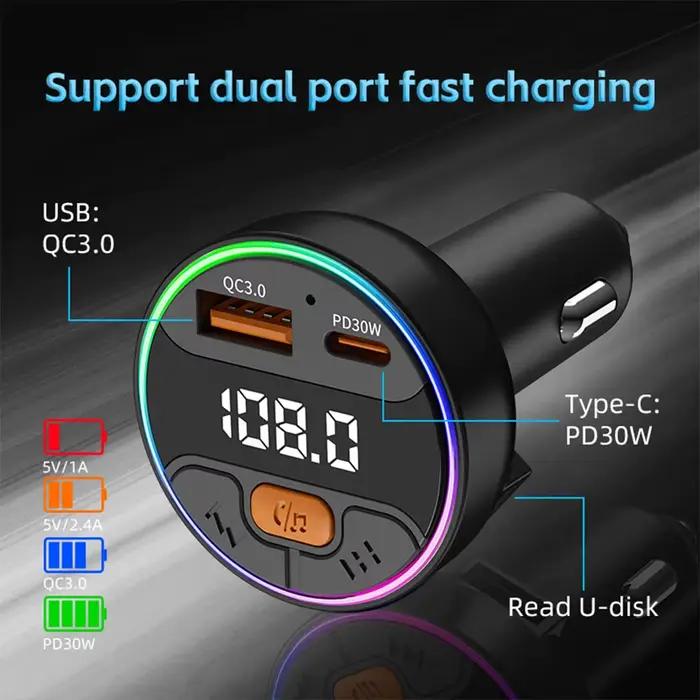 Transmetteur FM chargeur rapide de voiture pour téléphone Bluetooth 5.3 Kit