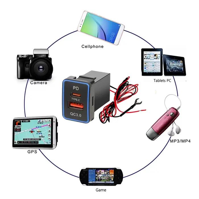 Chargeur de Voiture PD QC3.0 USB pour Toyota Modèles Post 2013 Accessoire Électronique de Haute Qualité Pratique et Durables