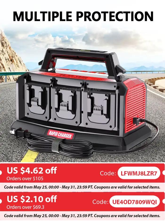 Super Chargeur Battery Compatible Milwaukee M18 Batterie 4/6 ports Station