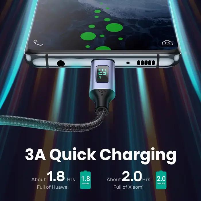 Câble Micro USB/Type-C 3A TOPK Charge Rapide Affichage Numérique Compatible Samsung Xiaomi Occasions Spéciales