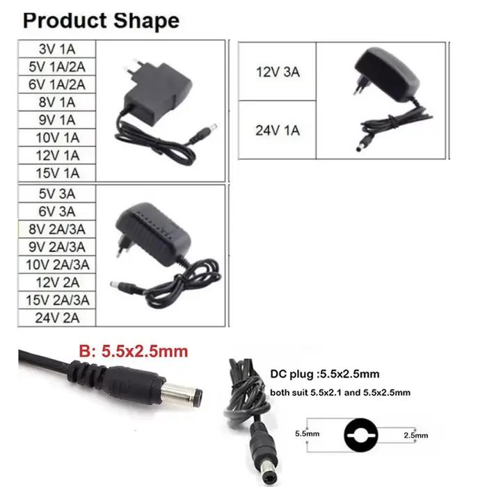Adaptateur de chargeur mural AC à DC 1A 2A 3V 5V 6V 8V 9V 10V 12V 15V 24V 1000ma 2000ma