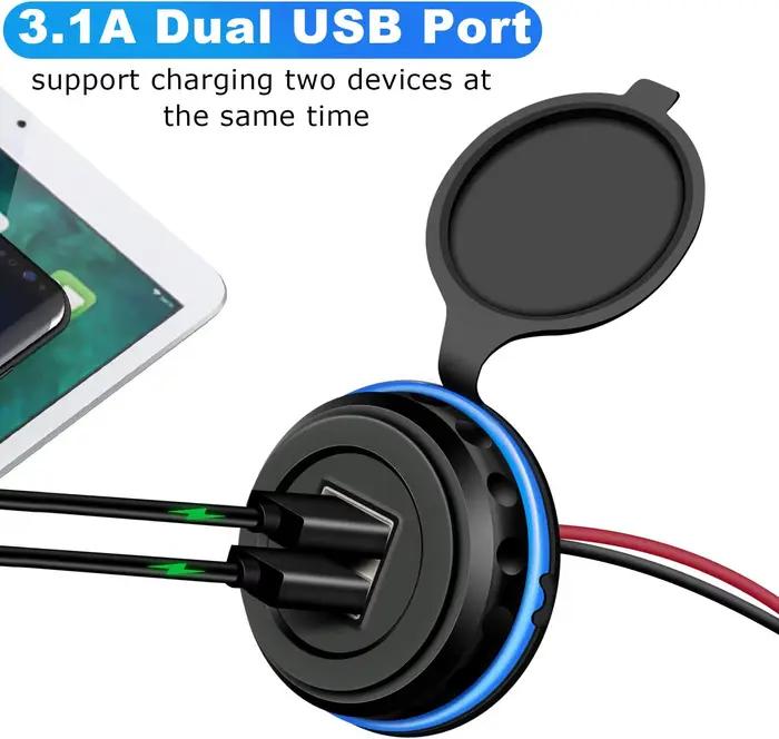 Prise de chargeur double USB montée sur véhicule avec voyant lumineux