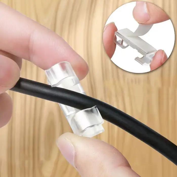 20-200 pièces de clips de gestion de câbles autocollants en plastique transparent pour l'organisation