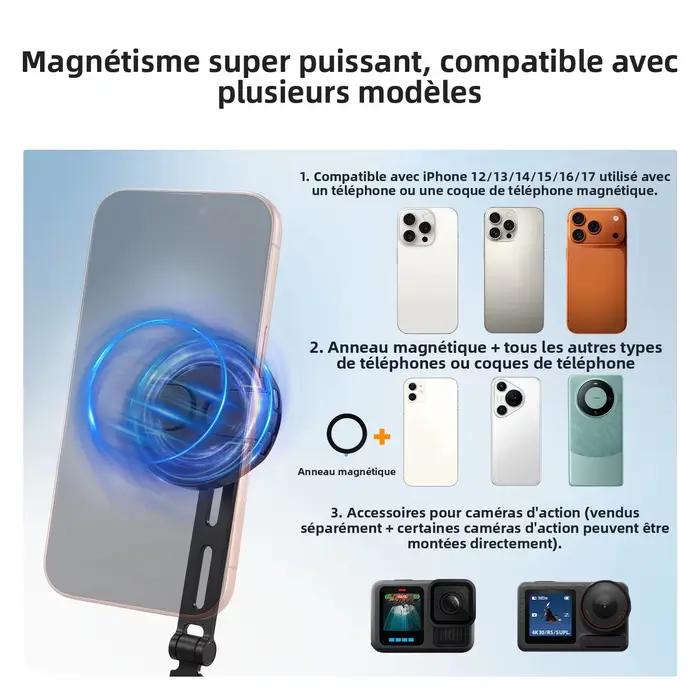 K&F CONCEPT Support 2 en 1 Magnétique et Clip pour Cou POV Mains Libres pour iPhone 17 16 15 Pro Max MagSafe Samsung