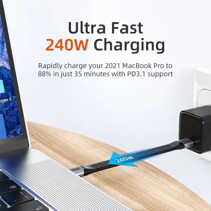 CABLETIME Câble de données USB4 40 Gbps 8K 60 Hz Type C Câble court PD 240 W Câble de charge rapide pour ordinateur portable Macbook IPhone15 16 iPad occasions professionnelles et numériques