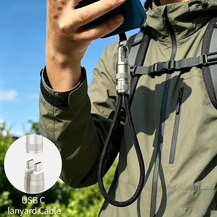 Câble de charge USB-C vers Type-C tressé portable de 20 cm avec lanière