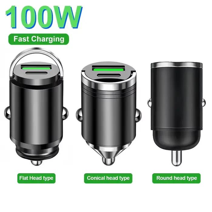 Mini chargeur de voiture 100W Type C double USB charge rapide pour iphone 15 pro max Samsung Huawei Xiaomi prise
