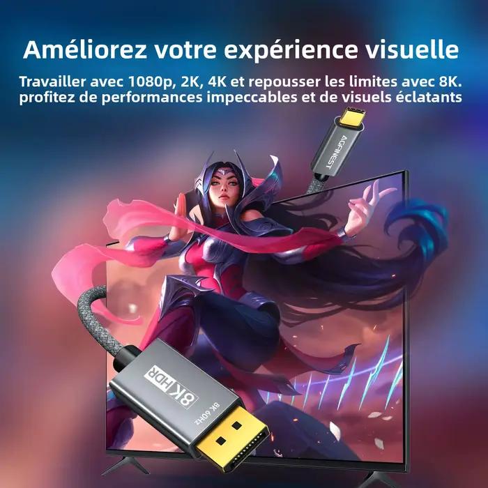 Câble USB C vers DisplayPort 1.4 8K60Hz 4K144Hz