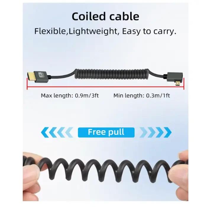 Câble enroulé Micro HDMI vers HDMI court 8K