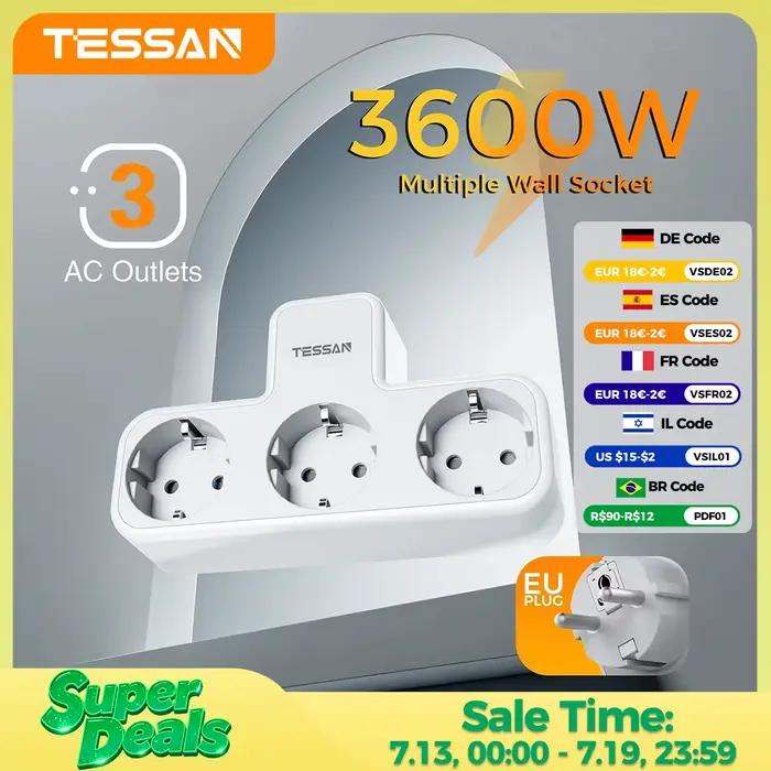 TESSAN prise murale Multiple avec 3 prises ca Ports de charge