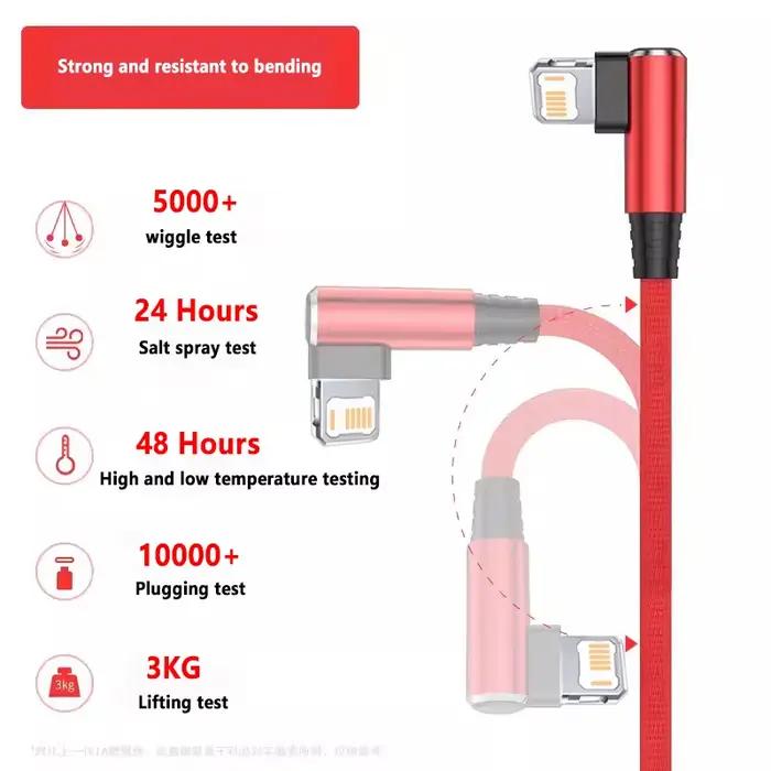 Câble USB à 90 degrés pour iPhone 14 13 12 11 Pro Max X XR 6s 7 8 Plus