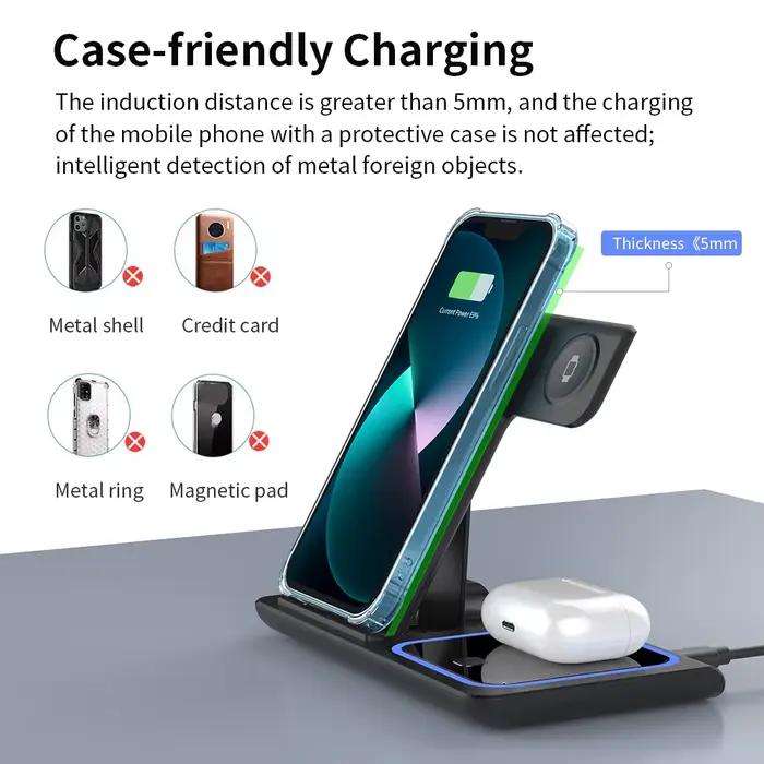 Station de charge sans fil 3-en-1 pliable pour iPhone Apple Watch et AirPods multifonctionnelle facile à transporter et à utiliser pour la maison le bureau et les voyages