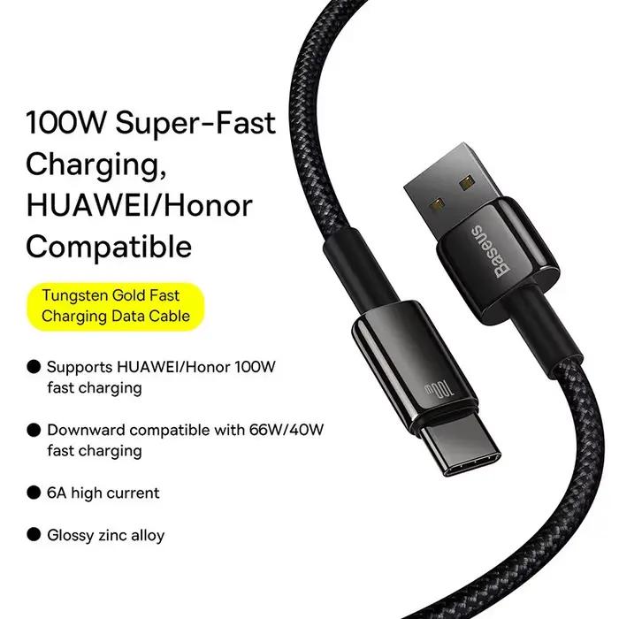 Câble de charge rapide Baseus USB Type-C 100W pour Samsung Huawei Realme OnePlus Poco smartphones et tablettes occasions quotidiennes cadeaux