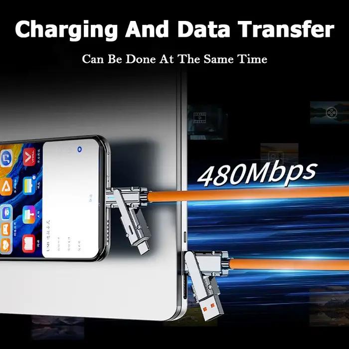 Câble Lightning 100W 4 en 1 Type C, fil de données de charge rapide 5A USB, cordon de charge multiple pour iPhone 13 14 15 Samsung Xiaomi Huawei