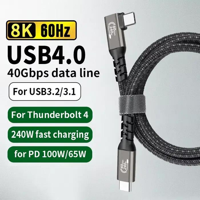 Câble Thunderbolt 4 90 degrés Hannord 40Gbps 8K PD 240W pour MacBook Pro iPad SSD charge rapide occasions spéciales