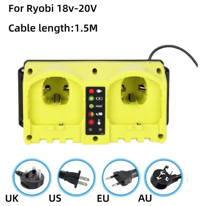 Chargeur rapide double Ryobi 18V-20V pour batteries nickel P120 P170 P180 P190 avec indicateur LED prise secteur EU US UK AU outils électriques