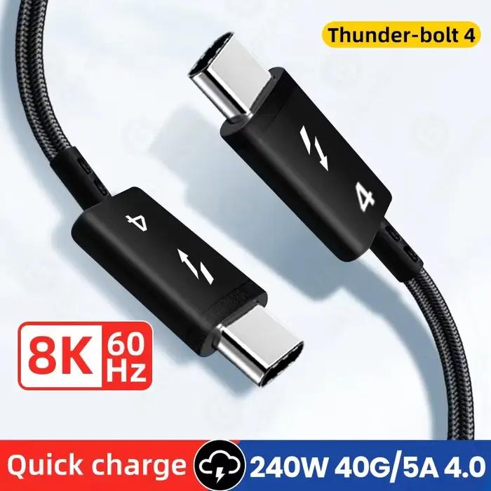 Câble Thunderbolt 4 USB C vers Type C USB4 40Gbps 240W Charge Rapide Tresse Elégante Pour Macbook Pro iPad Occasions Spéciales