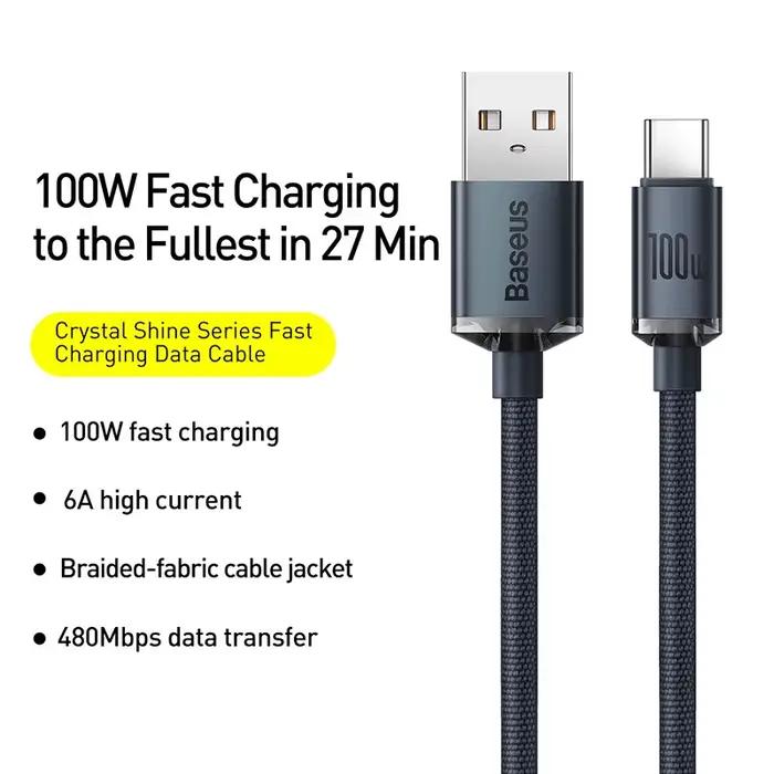 Câble USB Type C Baseus 6A pour Realme Huawei P40 Pro 66W fil de charge rapide USB-C chargeur cordon de données pour Samsung Oneplus Poco F3