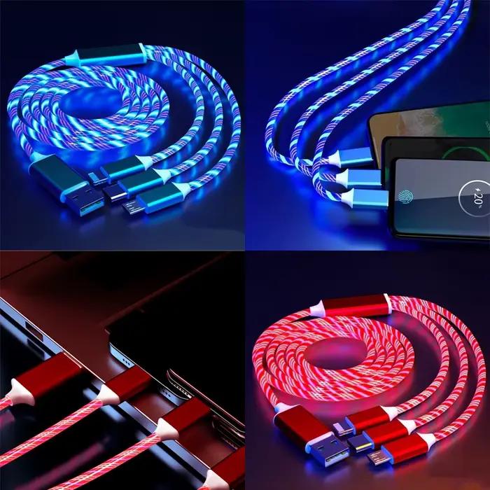 Câble LED lumineux 3 en 1 pour Samsung Xiaomi iPhone