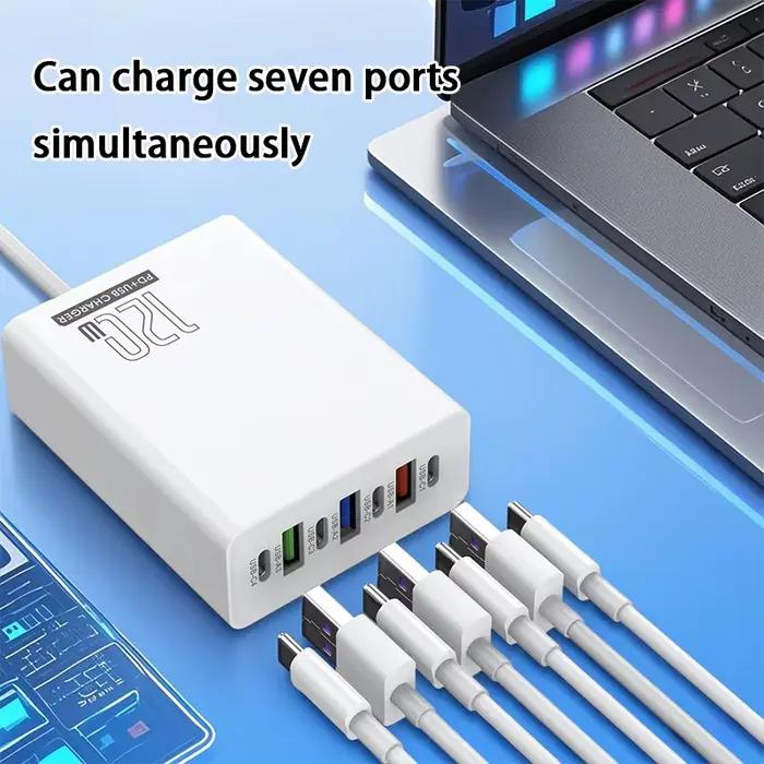 Tête de charge 120W à 7 ports (3 USB + 4 PD) – Chargeur rapide pour téléphones mobiles 5V4A – Standard US/EU/UK – Modèle 2026