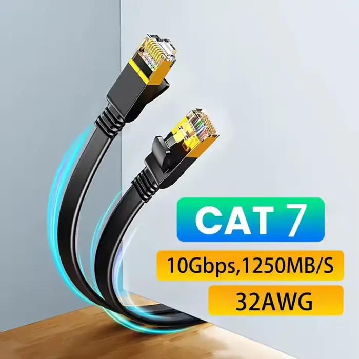 Câble Ethernet 10 Gigabit Cat7 LAN 3m 5m 10m 20m 30m RJ45 Plat Rond
