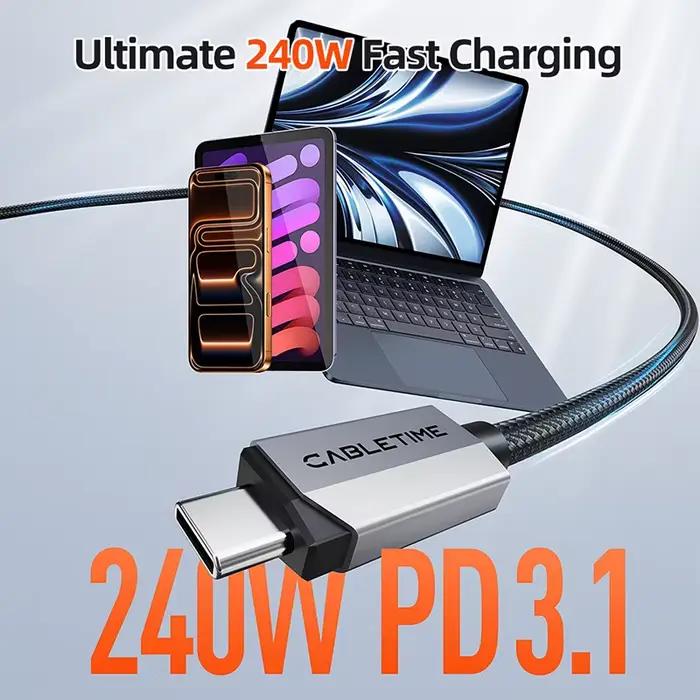 Câble CABLETIME USB4 V2.0 80 Gbps 240 W PD 3.1 avec gaine tressée
