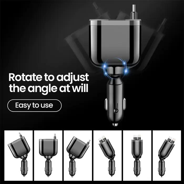 Elough 5 en 1 chargeur de voiture rétractable USB C vers câble Lightning 2 ports de Type C