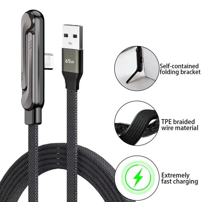 Chargeur de téléphone rapide ASUS 65W, avec support de téléphone intégré, cordon de charge avec support de téléphone pliable, câble USB A-Type-C