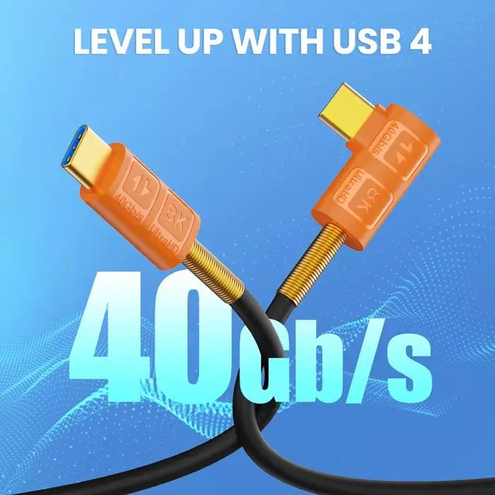 Câble de données USB4 rétractable à double tête type-c mâle, 1m, Thunderbolt pour ordinateur portable, 40Gbps, fil plaqué argent, mousse de fluor de fer