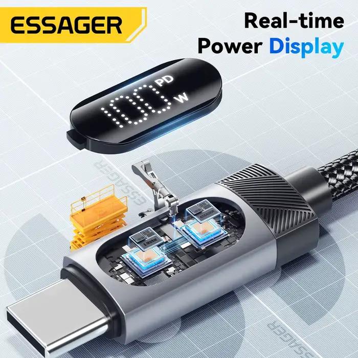Câble USB C à affichage numérique Essager pour iPhone 17 16 15 Xiaomi Huawei 100W PD charge rapide pour Macbook iPad