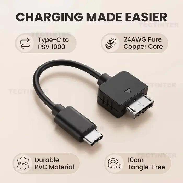 Adaptateur de charge USB-C pour console PS Vita 1000 avec indicateur LED fil à âme en cuivre pur cordon de conversion Type C pour gamer occassions spéciales recharge rapide et sûre