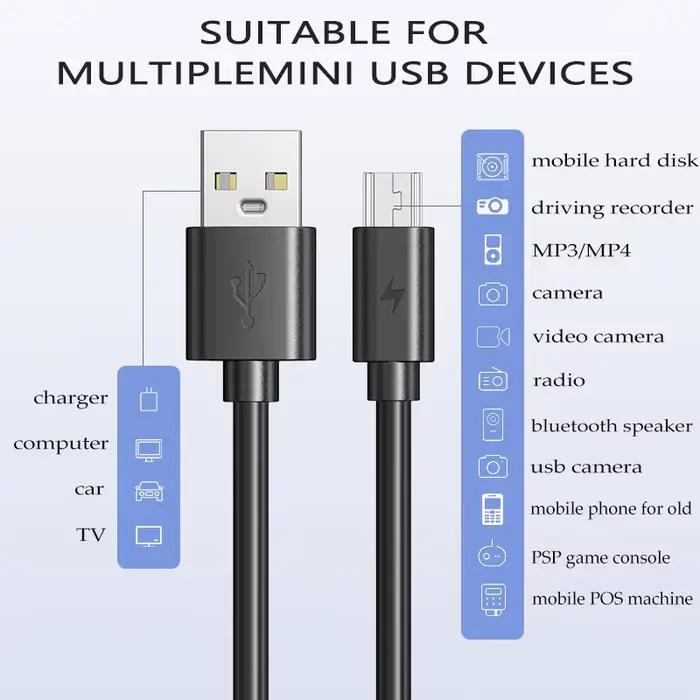 Mini câble USB Mini USB vers USB transfert de données rapides câble de chargeur pour lecteur MP3 MP4 voiture DVR GPS appareil photo numérique HDD cordon